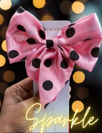 Stylish Unisex Hair Clips for Girls & Women - Luxury Satin Scrunchies & Grosgrain Ribbon Hair Barrettes with Alligator Clips (Pack of 2, Big Polka Dots) - Perfect for School, Parties, Weddings & Everyday Fashion Accessories