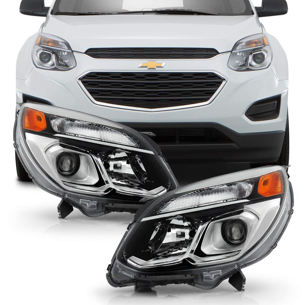 ACANII Chrome Housing OE Style Projector Headlights for 2016-2017 Chevy Equinox - Complete Pair Set (Left+Right) | Upgrade Your Vehicle's Lighting for Night Driving & Enhanced Visibility