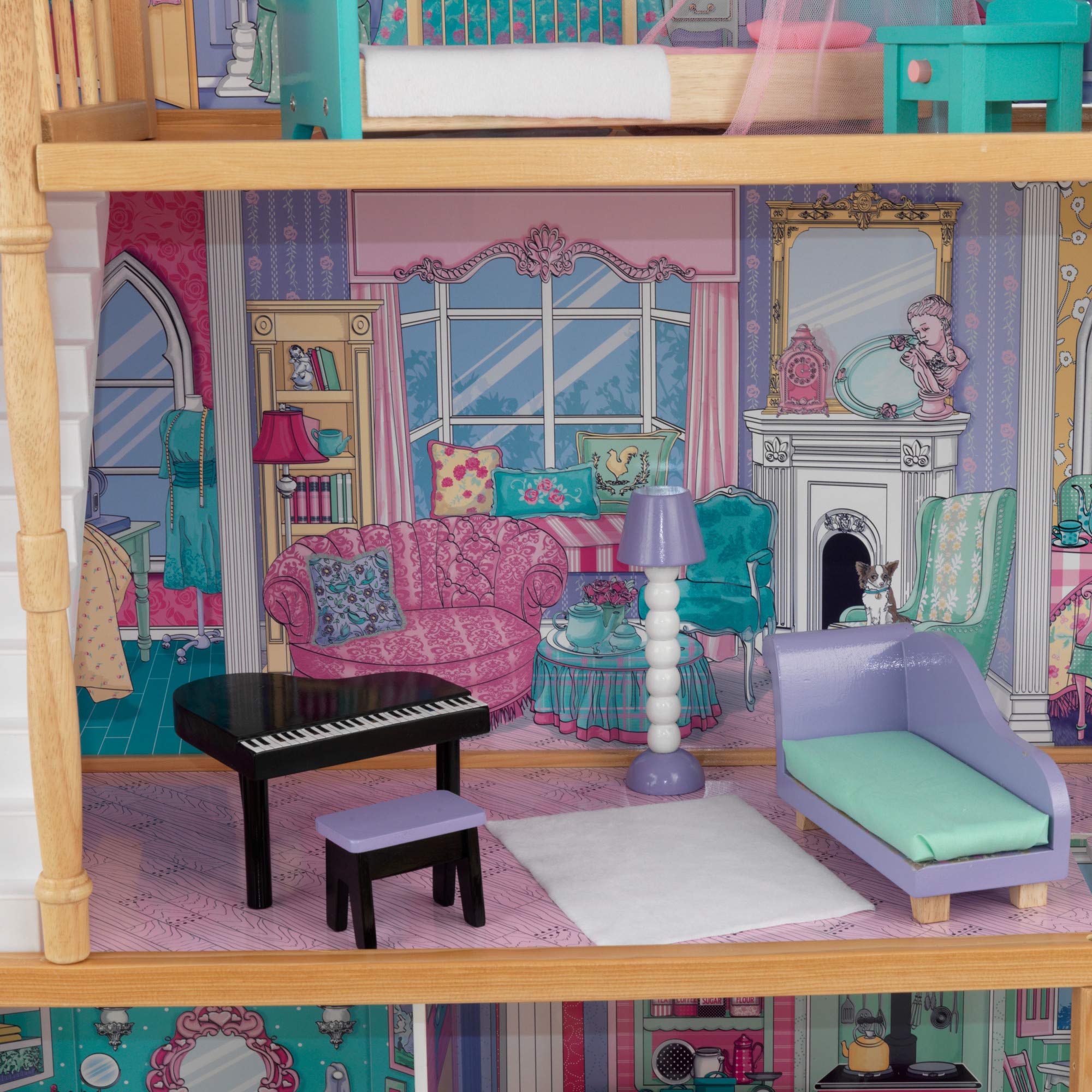 KidKraft Annabelle Wooden Dollhouse with Elevator & Balcony - 17-Piece Accessory Set | Perfect Gift for Girls Ages 3+ | Pretend Play, Imaginative Play, Nursery Decor