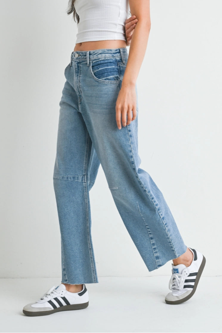 High Rise Barrel Leg Denim Jeans for Women - Light Wash Distressed Vintage Style | Perfect for Casual Wear, Date Nights & Street Fashion