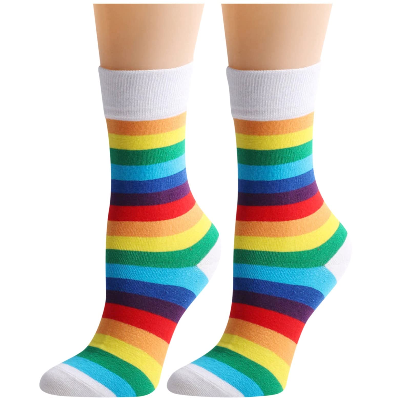 **Women's Cushioned Rainbow Striped Socks - Colorful Comfortable Casual Socks for Men & Women - Perfect for Workout, Running, Yoga & Everyday Wear**