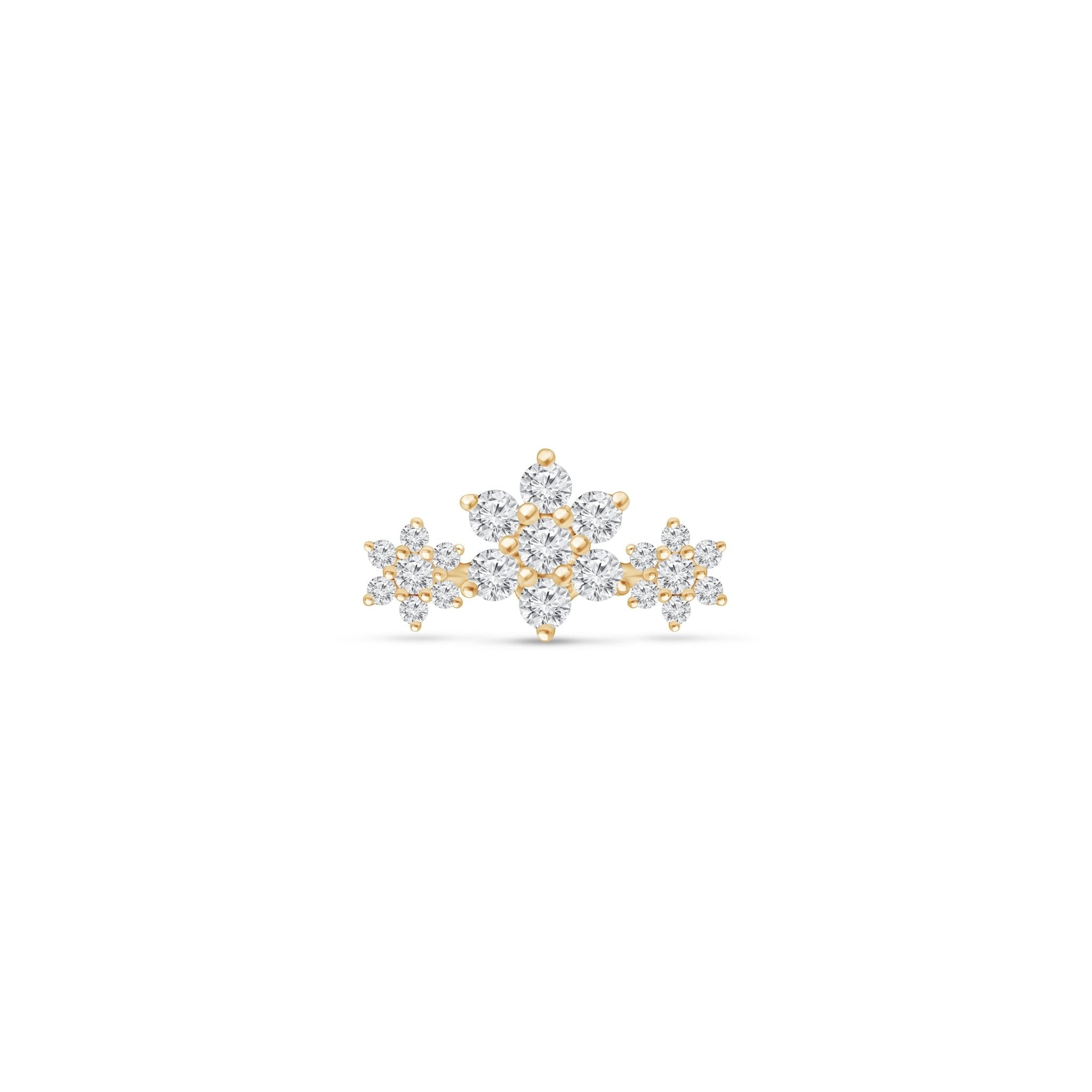 14K Yellow Gold Diamond Three Flower Garland Flat Back Stud Earrings - Elegant Floral Jewelry for Women, Perfect for Weddings, Parties & Everyday Wear