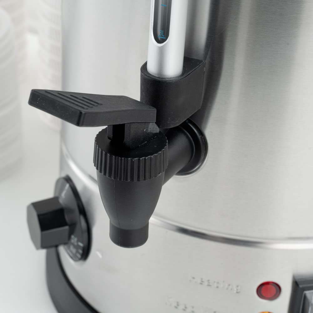 Restaurantware Restpresso 3 Gallon Commercial Coffee Dispenser - 120V/1000W Stainless Steel Hot Water Urn with Adjustable Thermostat & No-Drip Spigot - Large Double-Wall Coffee Maker for Cafes, Offices & Catering Events (Serves 67 Cups, Silver 13/0 Stainless Steel)