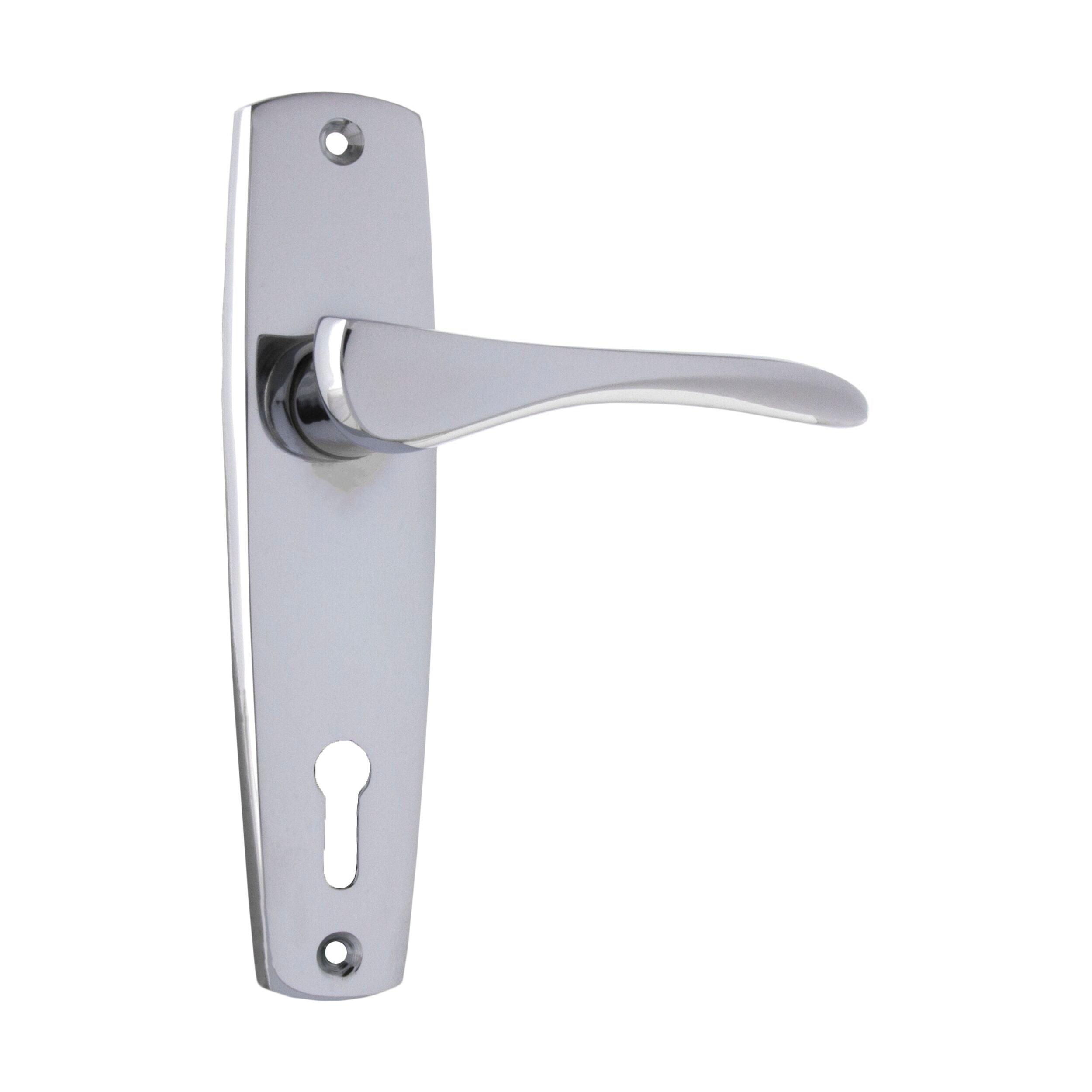 Vintage Mid Century Door Lever Lock Set - Chrome Plated (H145xW35xP47mm) - Perfect for Home Renovation & Interior Design Projects