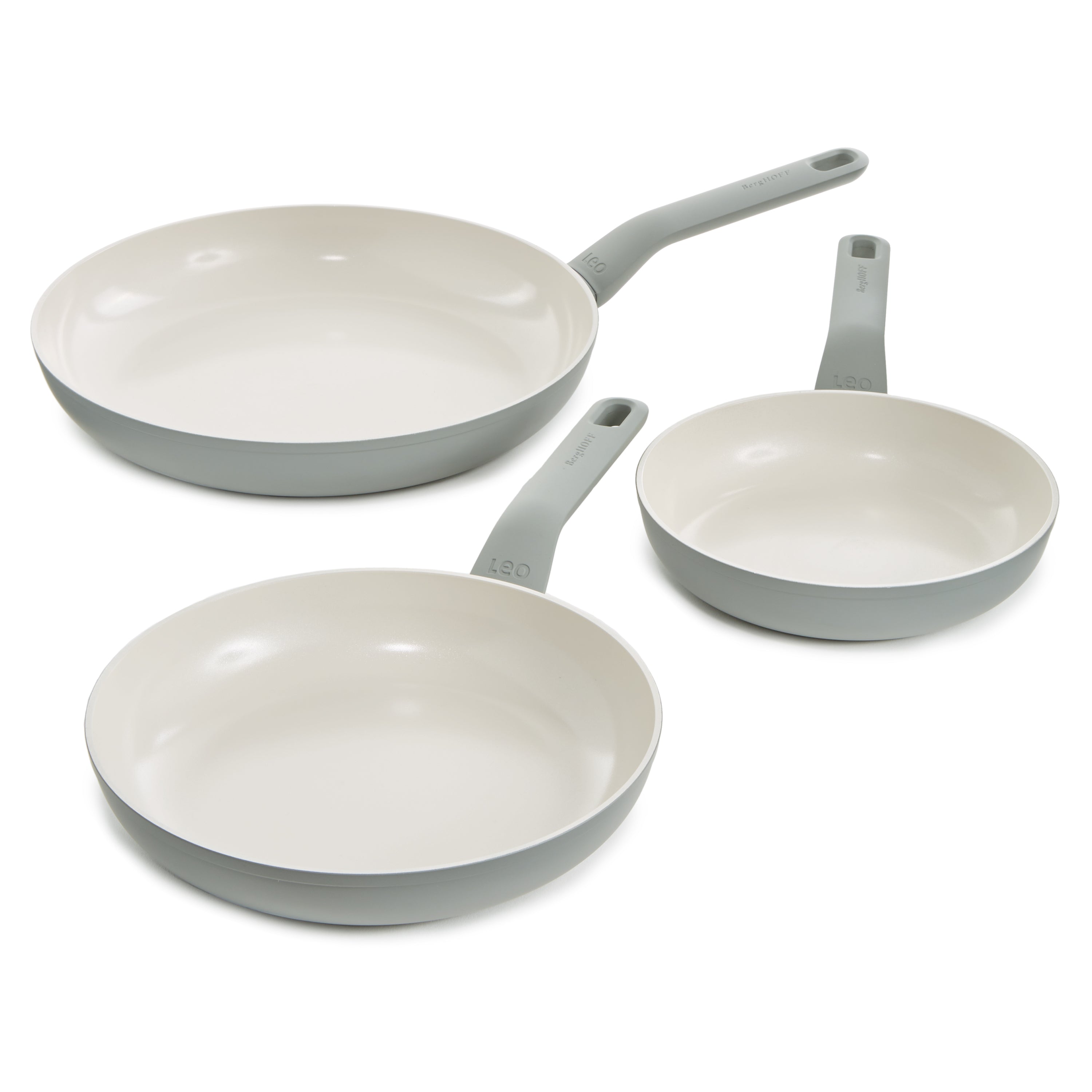 BergHOFF Balance 3-Piece Nonstick Ceramic Frying Pan Set | Recycled Aluminum Cookware | Moonmist Color | Oven & Dishwasher Safe | Perfect for Sauteing, Frying & Cooking Eggs