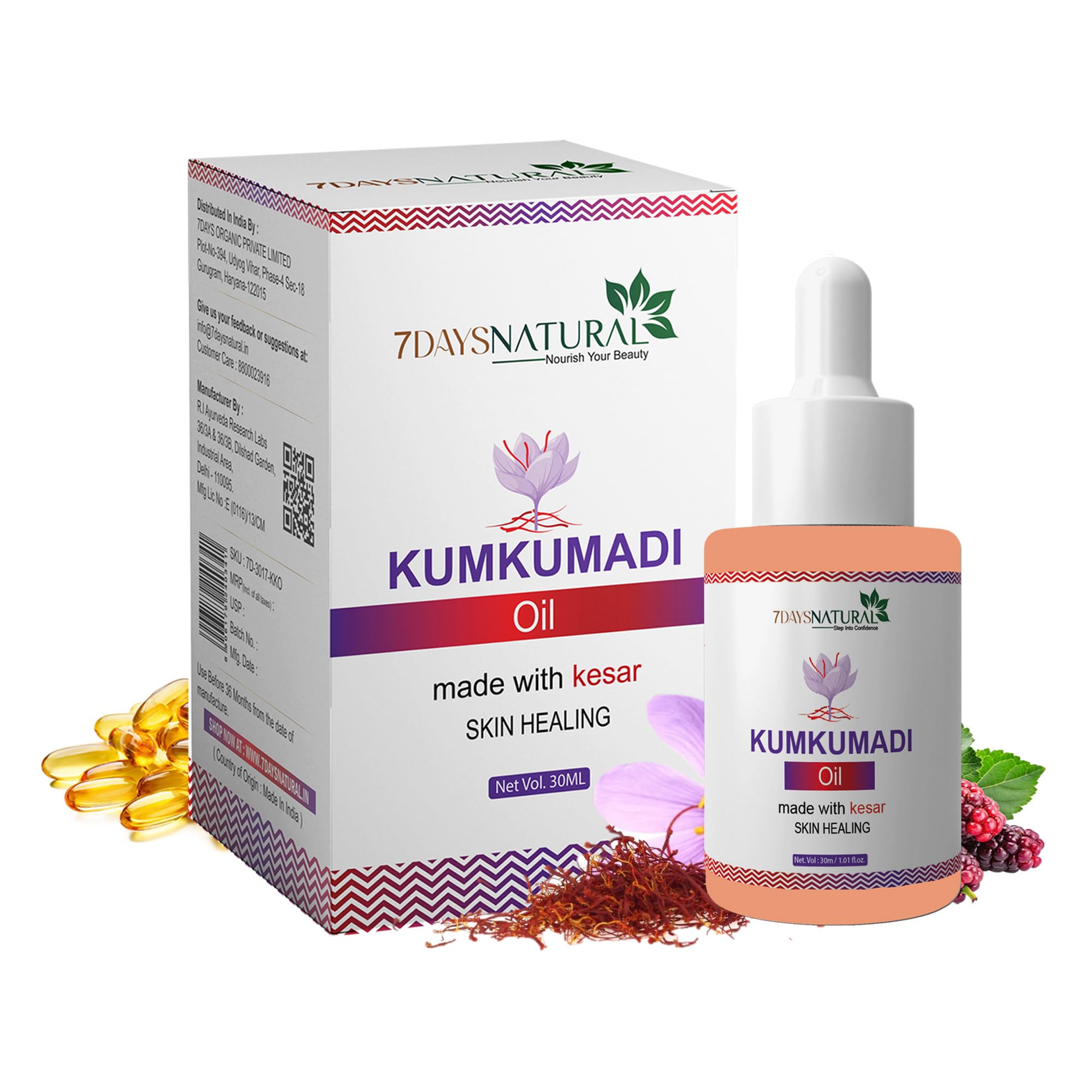 7 DAYS Kumkumadi Face Oil - Brightening Serum with Saffron, Sunflower & Turmeric Root Extract | 30ml Anti-Aging Facial Treatment for Men & Women | Perfect for Night Routine & Glowing Skin