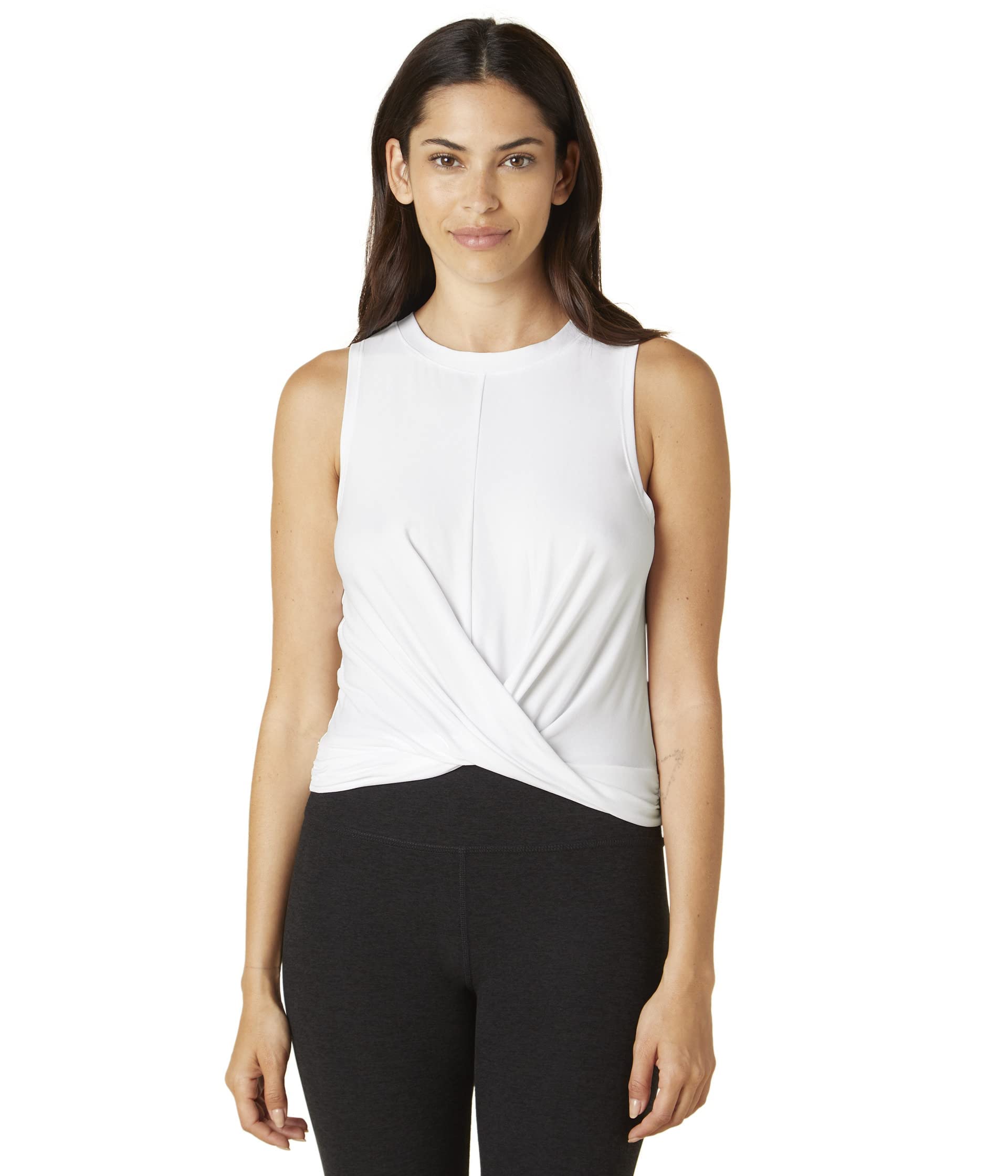 Beyond Yoga Women's Featherweight Intersect Cropped Tank Top - Slim Fit Rounded Neck Lightweight Workout Shirt for Yoga, Running & Gym