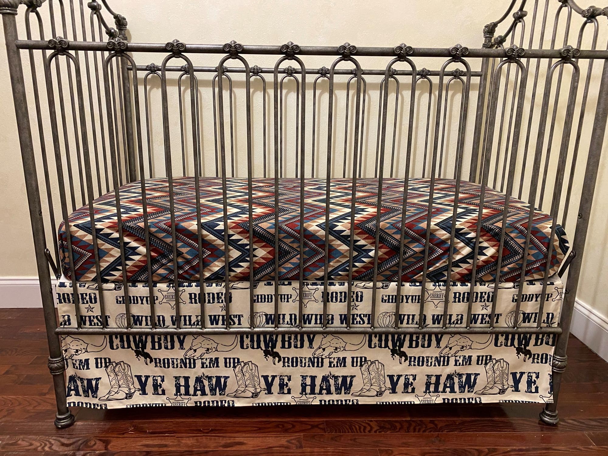 Western Cowboy Crib Bedding Set for Baby Boys - Navy Blue & Chevron Nursery Decor | Perfect for Rodeo-Themed Rooms & Western Nursery Designs