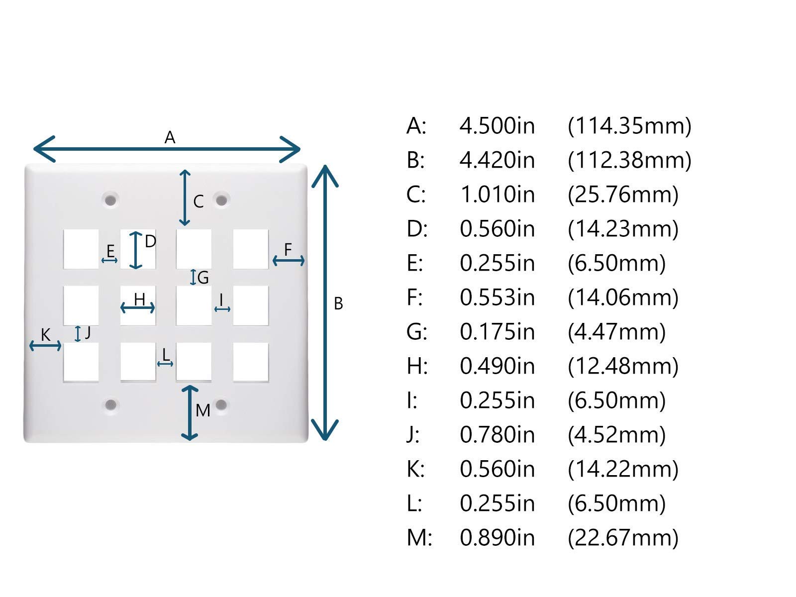 12-Port Keystone Wall Plate in Ivory - Ideal for Home & Office Network Installations