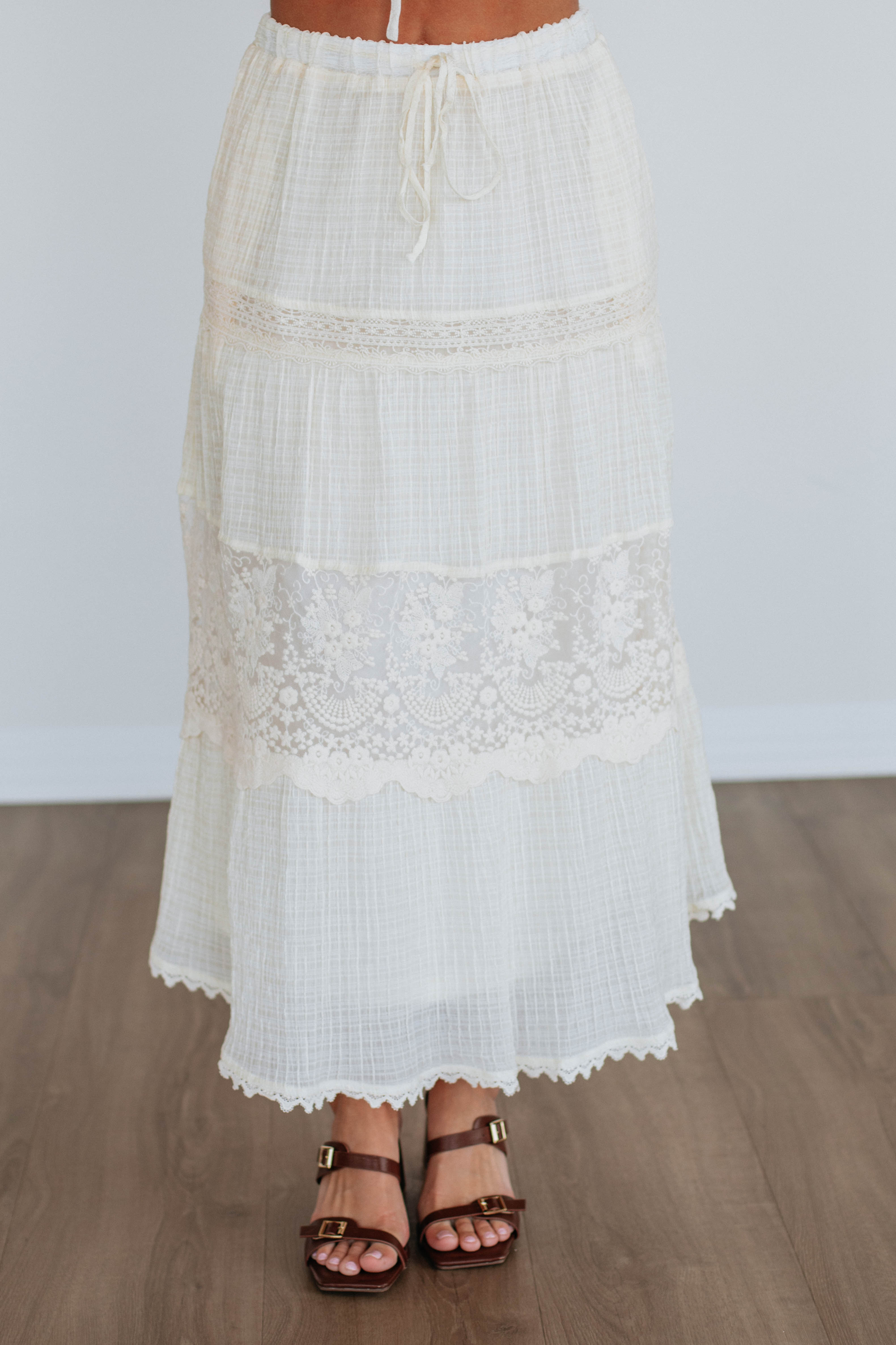 Malissa Lace Skirt for Women - Elegant Floral Embroidery Maxi Skirt with High Waist & Side Slit - Perfect for Weddings, Parties & Special Occasions