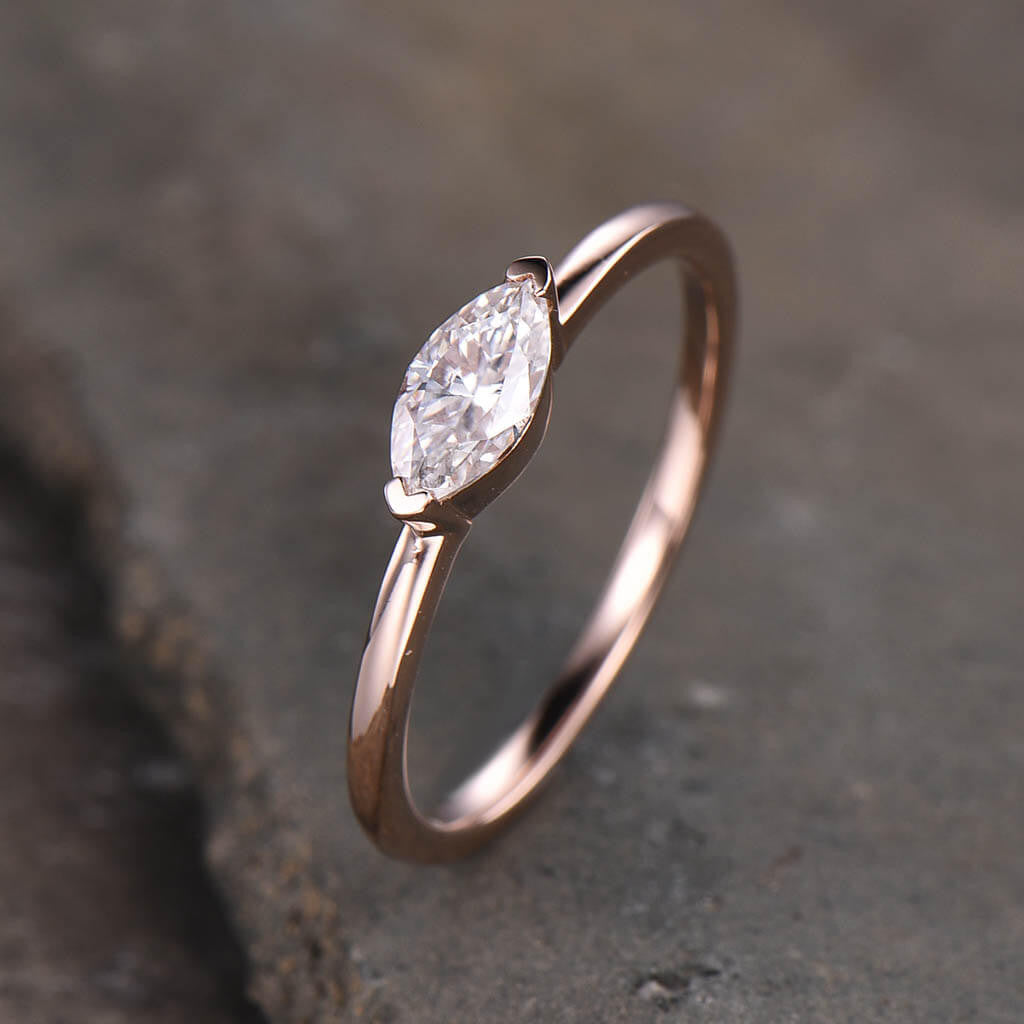 Solitaire Marquise Cut Moissanite Wedding Ring for Women - 14K Rose Gold Engagement Band, Durable & Hypoallergenic - Perfect for Proposals, Anniversaries & Bridal Jewelry