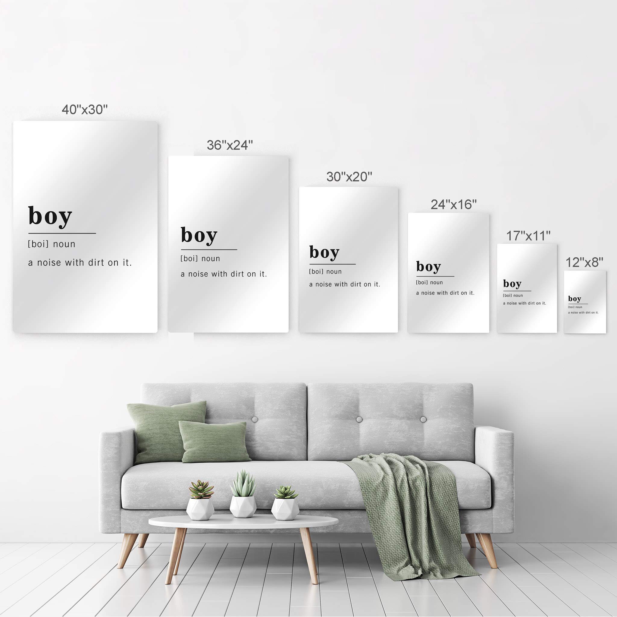 Funny Noun Dictionary Definition of Boy Metal Print - Inspirational Quote Sign for Office, Living Room, Bedroom & Bathroom - Ready to Hang Wall Art Home Decor (36x24 Inches) - Made in USA | Perfect Gift for Birthdays, Housewarming & Dorm Decor