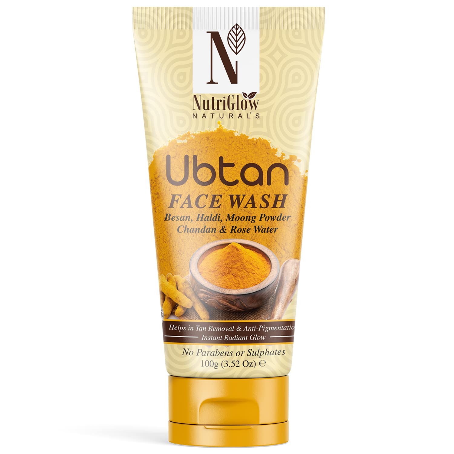 NutriGlow Natural Ubtan Face Wash with Turmeric, Sandalwood & Rose Water - 100g for All Skin Types | Gentle Cleansing, Brightening & Glowing Skin for Daily Skincare Routine