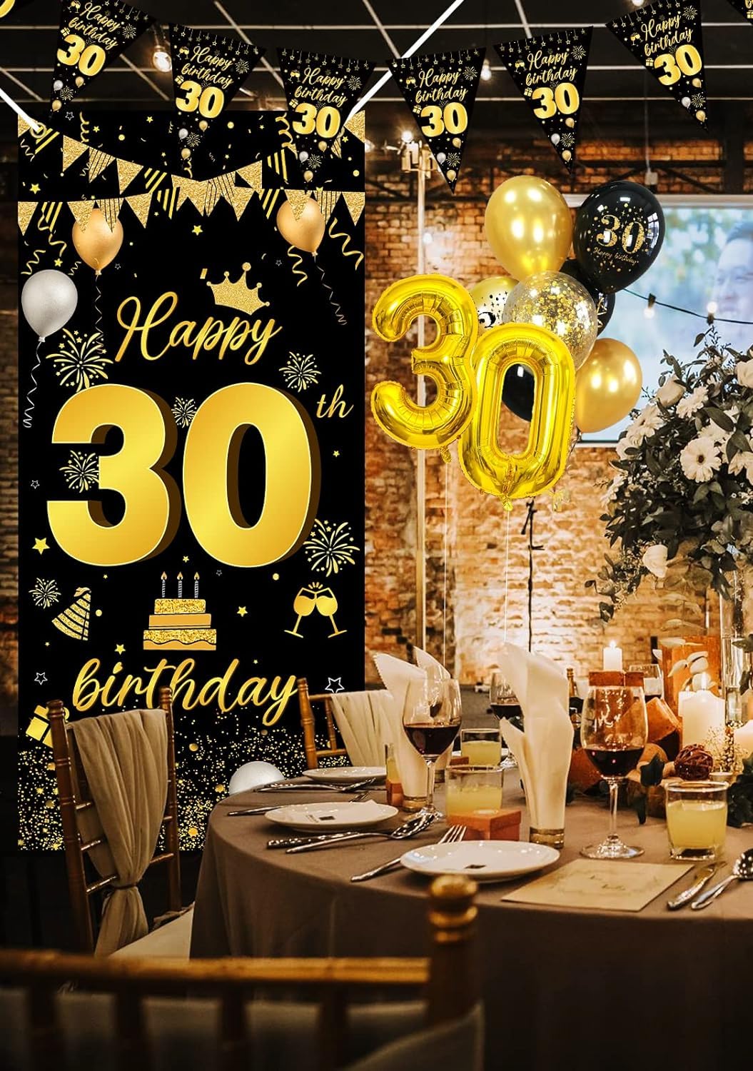18th Birthday Decorations for Men & Women - Black & Gold Party Supplies with Happy Birthday Banner, Confetti, 32 Inch Gold Number 18 Balloons - Perfect for 18th, 30th Birthday Parties & Adult Celebrations