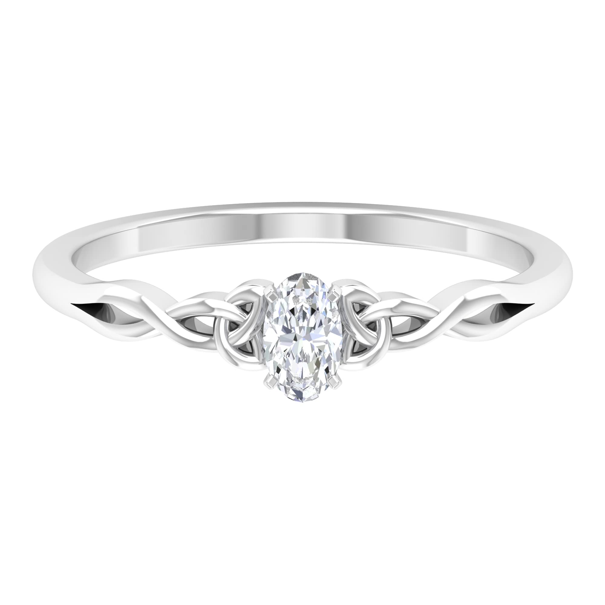 0.25 CT Oval Cut Diamond Solitaire Ring for Women - 3x5mm April Birthstone Celtic Ring in 14K Solid Gold - Perfect for Engagement, Anniversary & Special Occasions