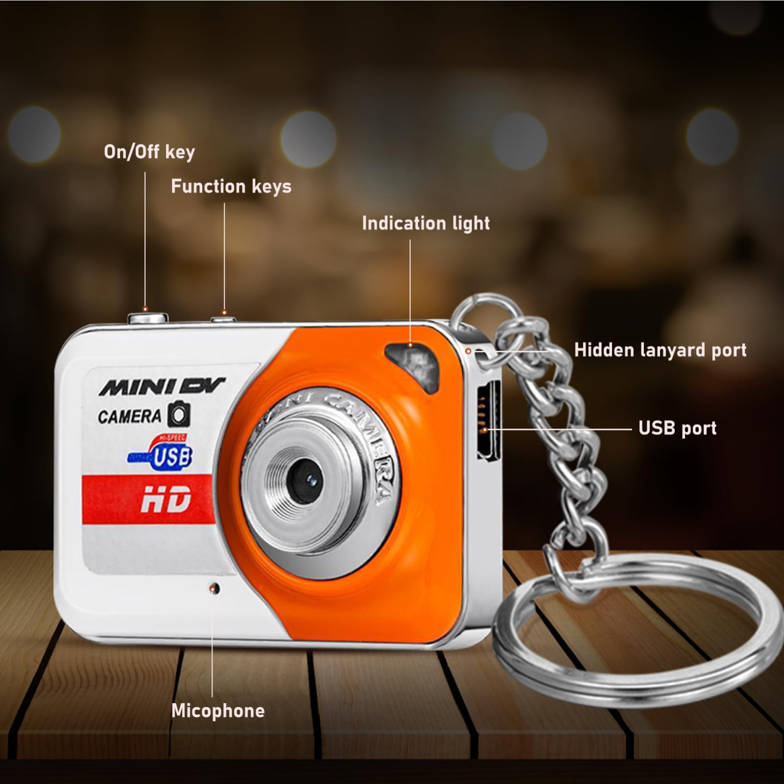 Andoer X6 Mini Keychain Camera - 32GB, Portable for Kids Photography & Video Recording - Orange