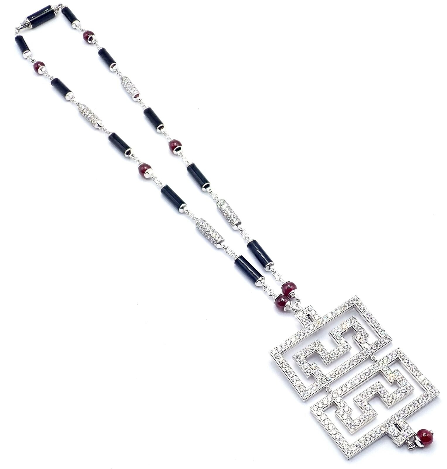 Cartier Le Baiser Du Dragon 18k White Gold Onyx Ruby Diamond Pendant Necklace - Luxury Jewelry Gift for Women, Perfect for Anniversaries & Special Occasions
