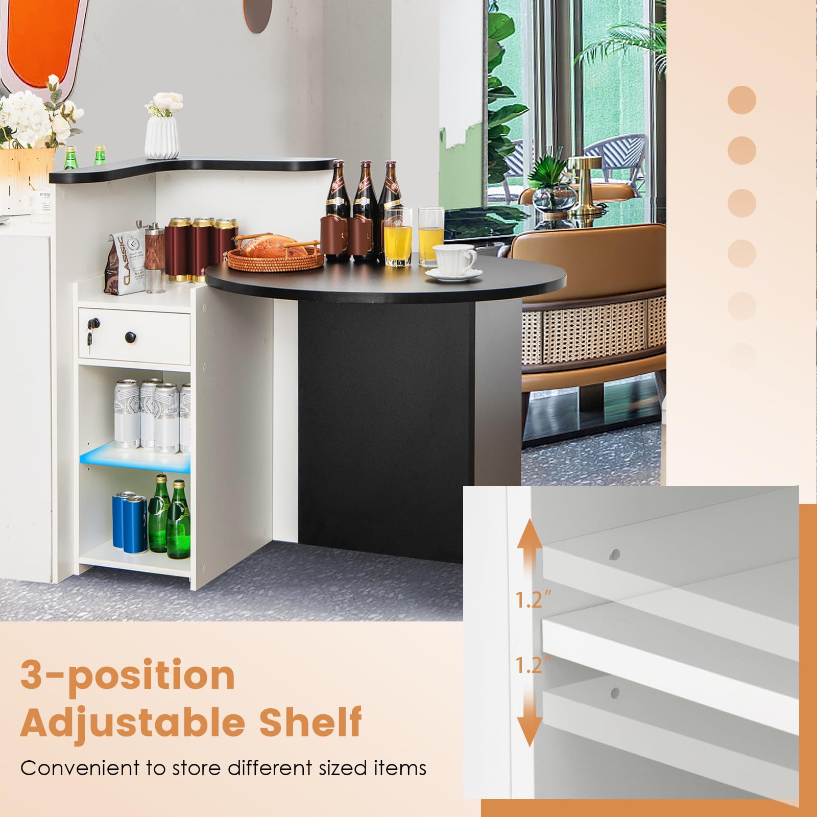 Tangkula Oval Reception Desk with Lockable Drawer & Adjustable Shelf - Front Counter Workstation for Retail Checkout, Salon Lobby, Office & Home Office - Durable Computer Desk for Professional & Personal Workspaces