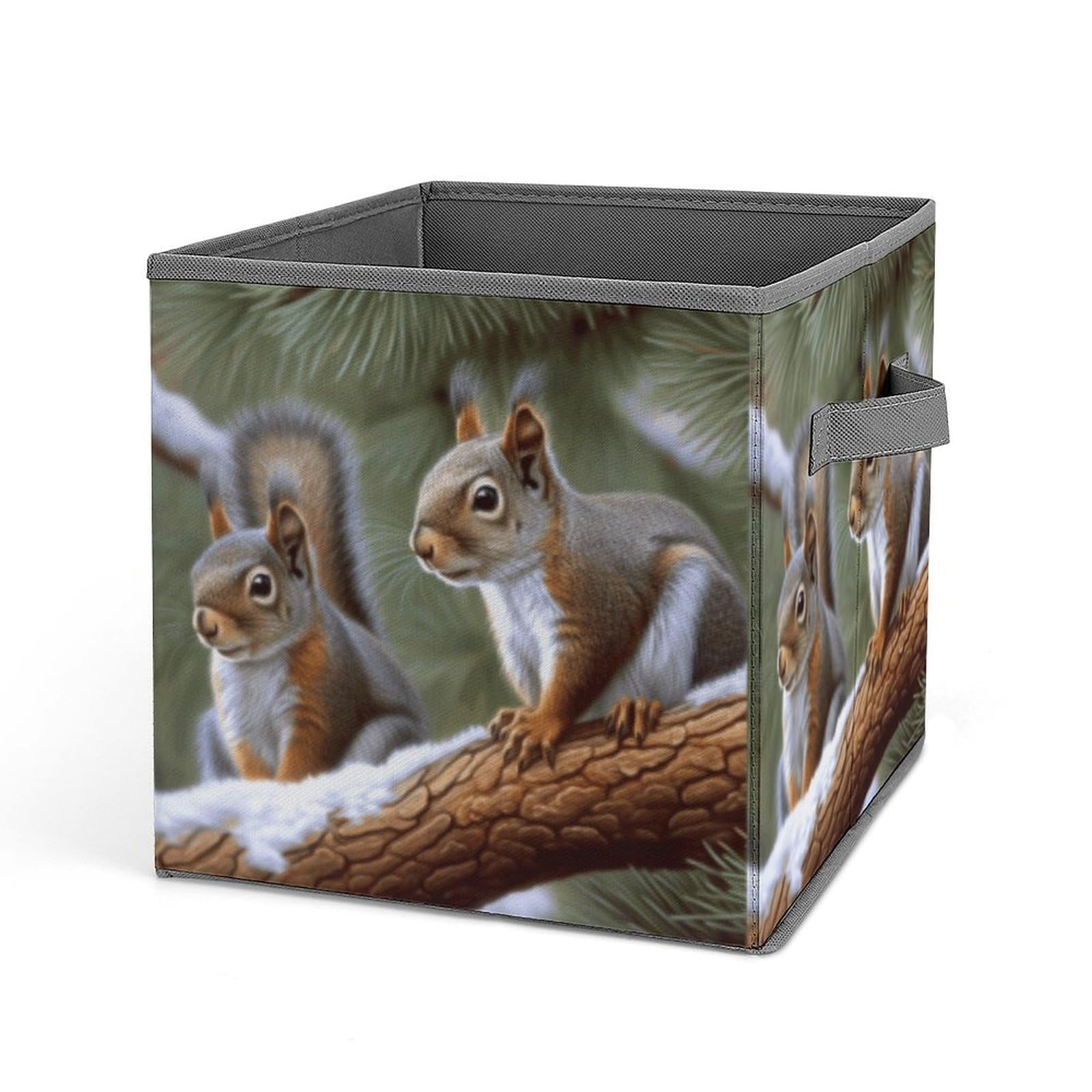 Foldable Storage Bins with Handles - Collapsible Organizer Box with Cute Squirrel Print for Closet, Shelves, Bedroom & Office | Space-Saving Home Organization Solution for Toys, Books & Clothes