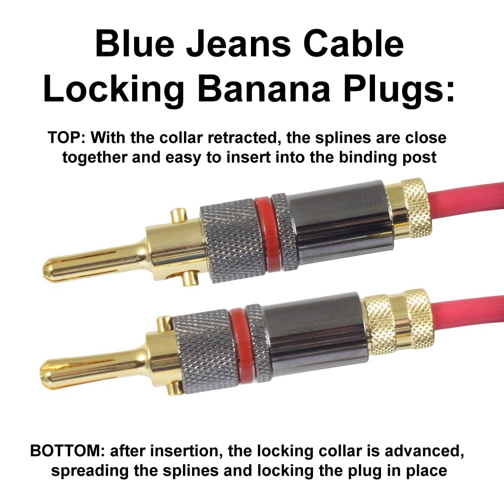 Premium Canare 4S11 Blue Jeans Bi-Wire Speaker Cable - 15ft Grey Audio Cable with Ultrasonically-Welded Banana Plugs (2x4) - Made in USA - Perfect for Home Theater & Hi-Fi Speaker Systems