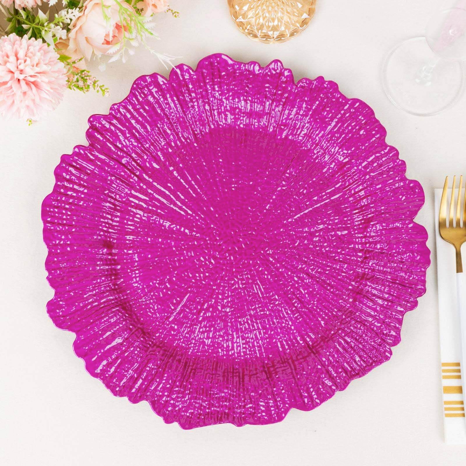 Efavormart 6 Pack Fuchsia Round Reef Acrylic Plastic Charger Plates - 13 Inch Decorative Dinner Plates for Weddings, Parties & Formal Dining