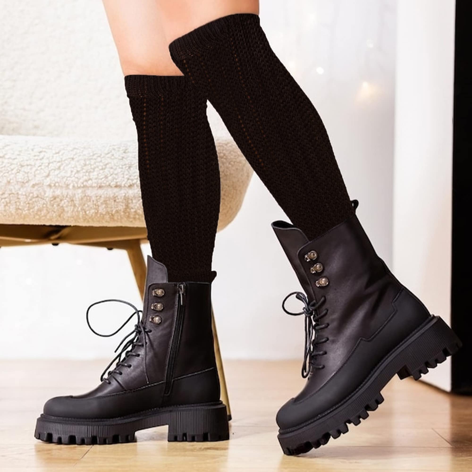 Girls Slouch Socks 6-Pack - Tall Stacked Slouchy Socks for Kids | Warm Cotton Blend Long Calf Socks | Perfect for School, Sports & Winter Outfits
