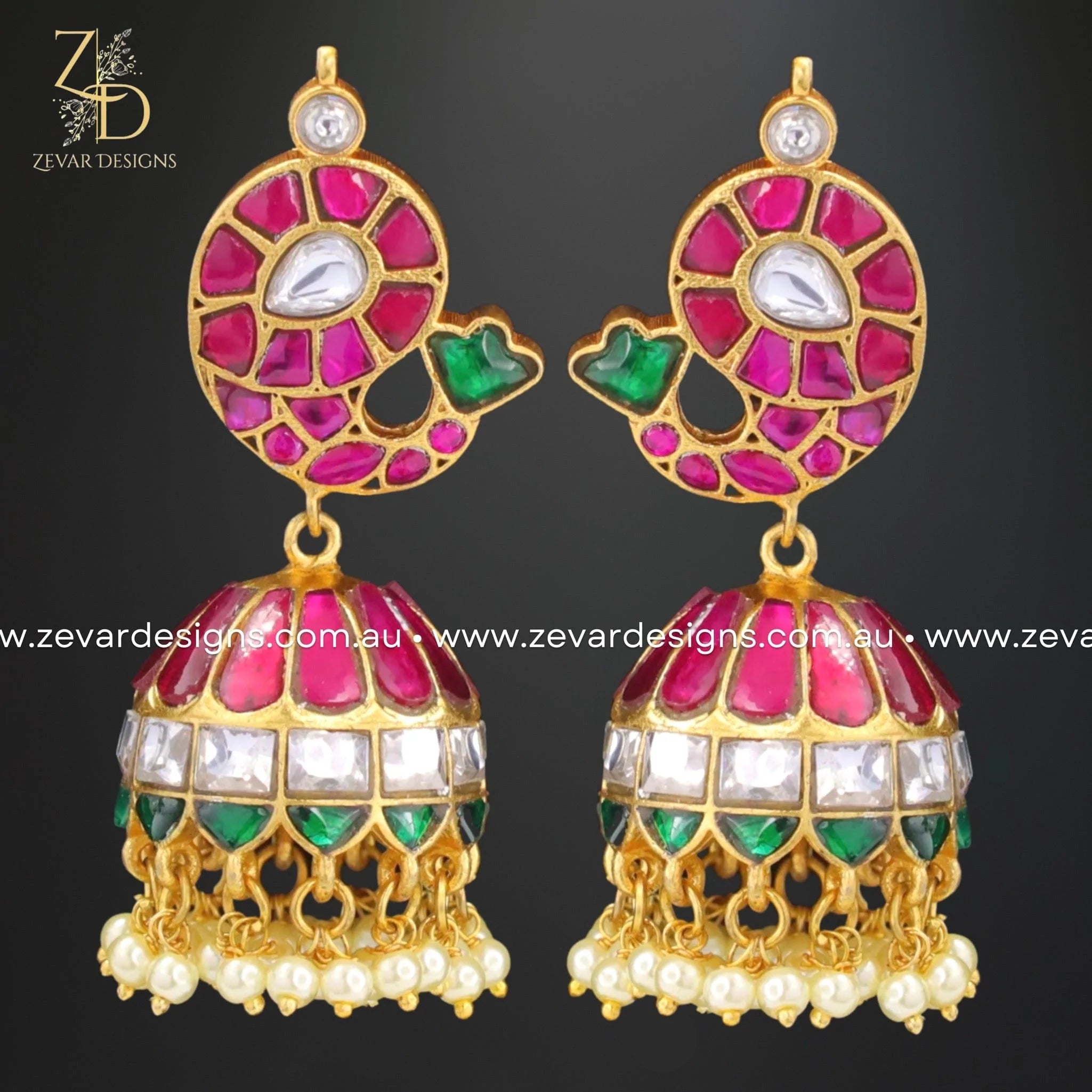 Exquisite Jadau Kundan Jhumki Earrings - Multicolor Traditional Indian Jewelry for Women - Perfect for Weddings, Parties & Festive Occasions