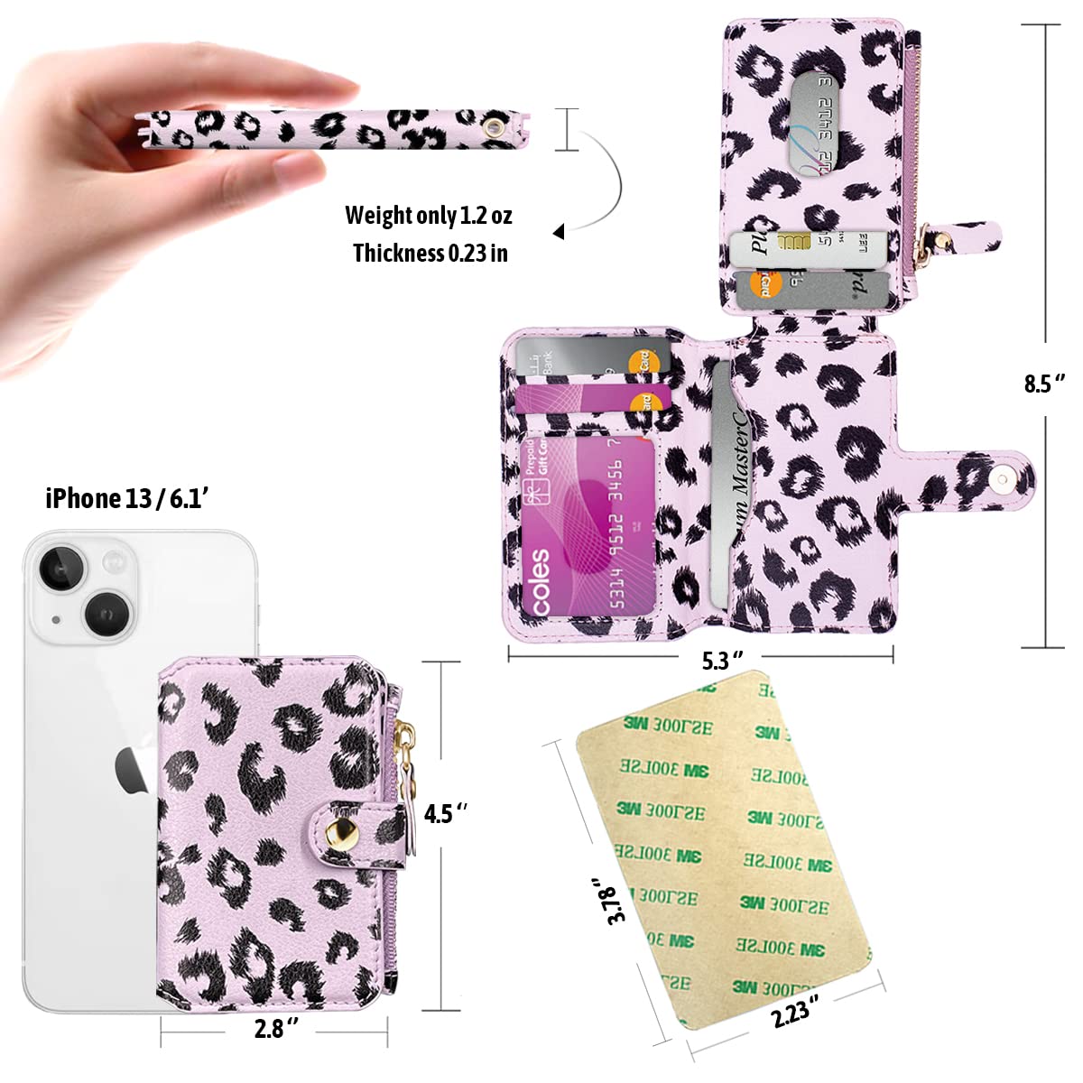 Stick-On Phone Wallet Card Holder - Compatible with Most Smartphones, Attachable Credit Card & ID Holder for iPhone & Android (Pink & Black) | Perfect for Hands-Free Shopping, Travel & Everyday Convenience