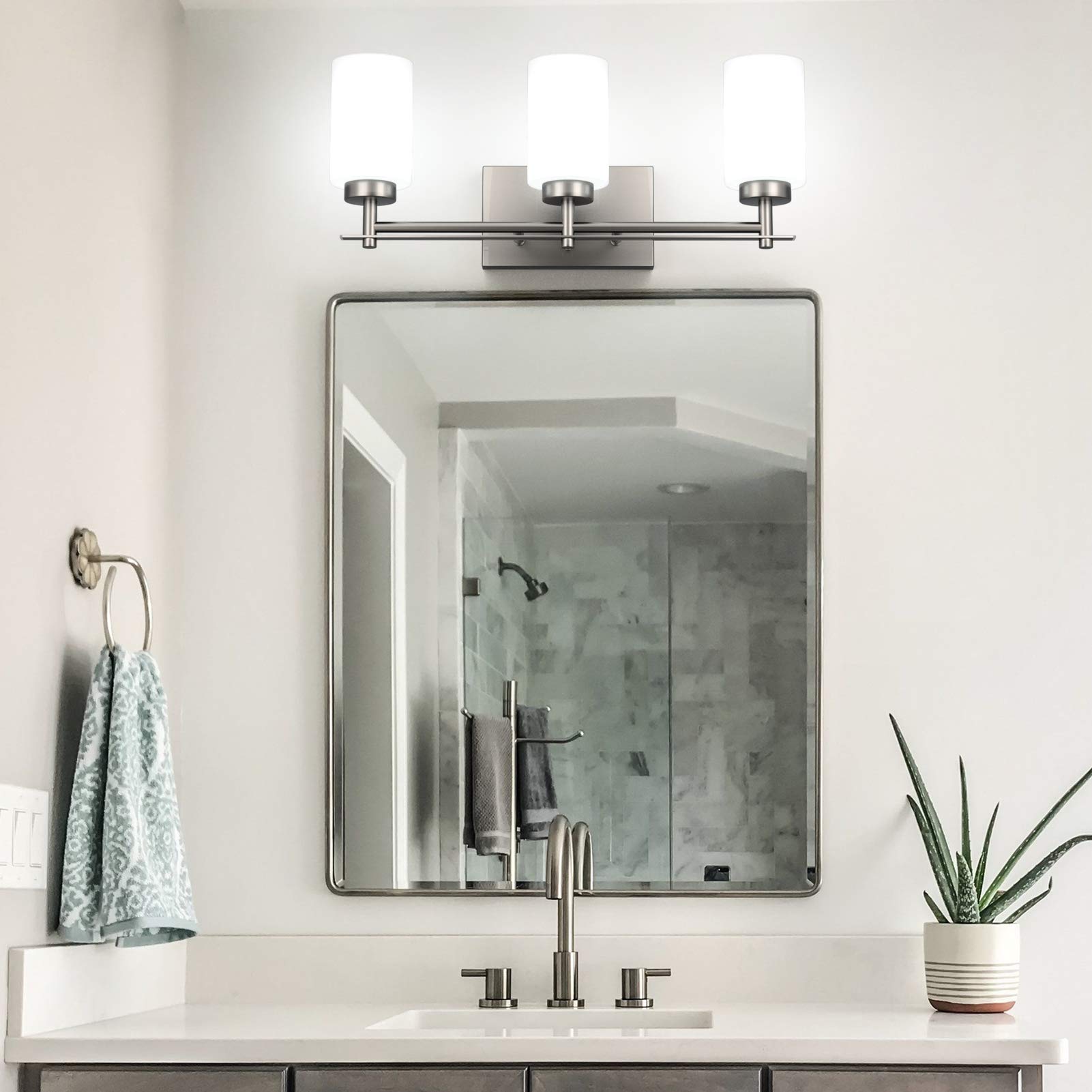 Vintage Brushed Nickel Bathroom Vanity Light - 3-Light Industrial Fixture for Bath & Powder Rooms