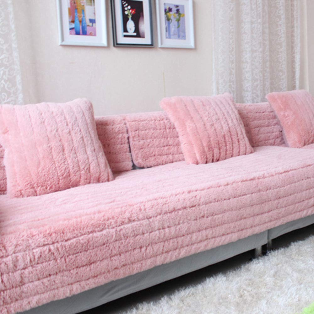 Luxury Faux Fur Sofa Cover - Shaggy Modern Sofa Throw Slipcover, Pink Winter Furniture Protector for Couches & Sectionals | Home Decor, Living Room Cozy Upgrade, Pet-Friendly Sofa Cover