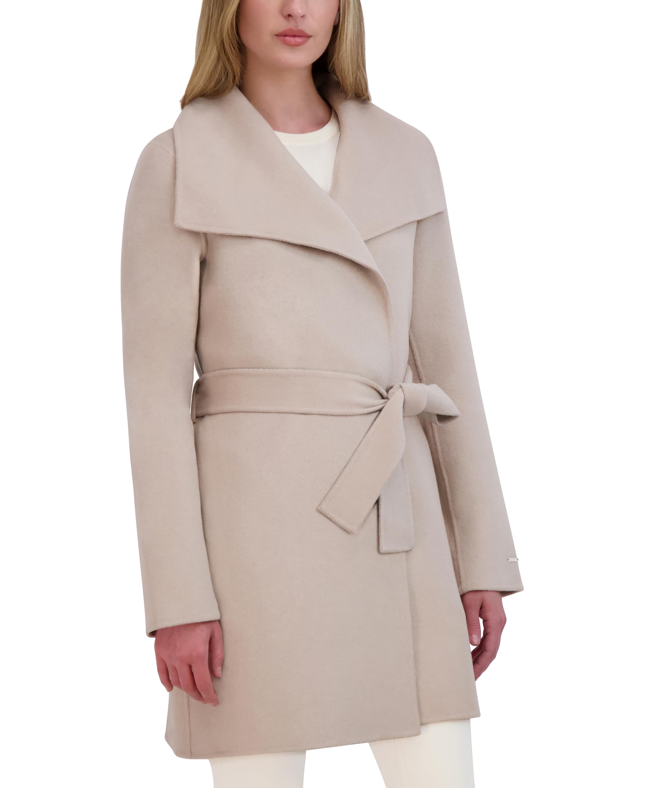 Tahari Women's Ella Lightweight Double-Faced Wool Blend Wrap Coat with Tie Belt - Warm & Stylish Winter Outerwear for Work, Travel & Special Occasions