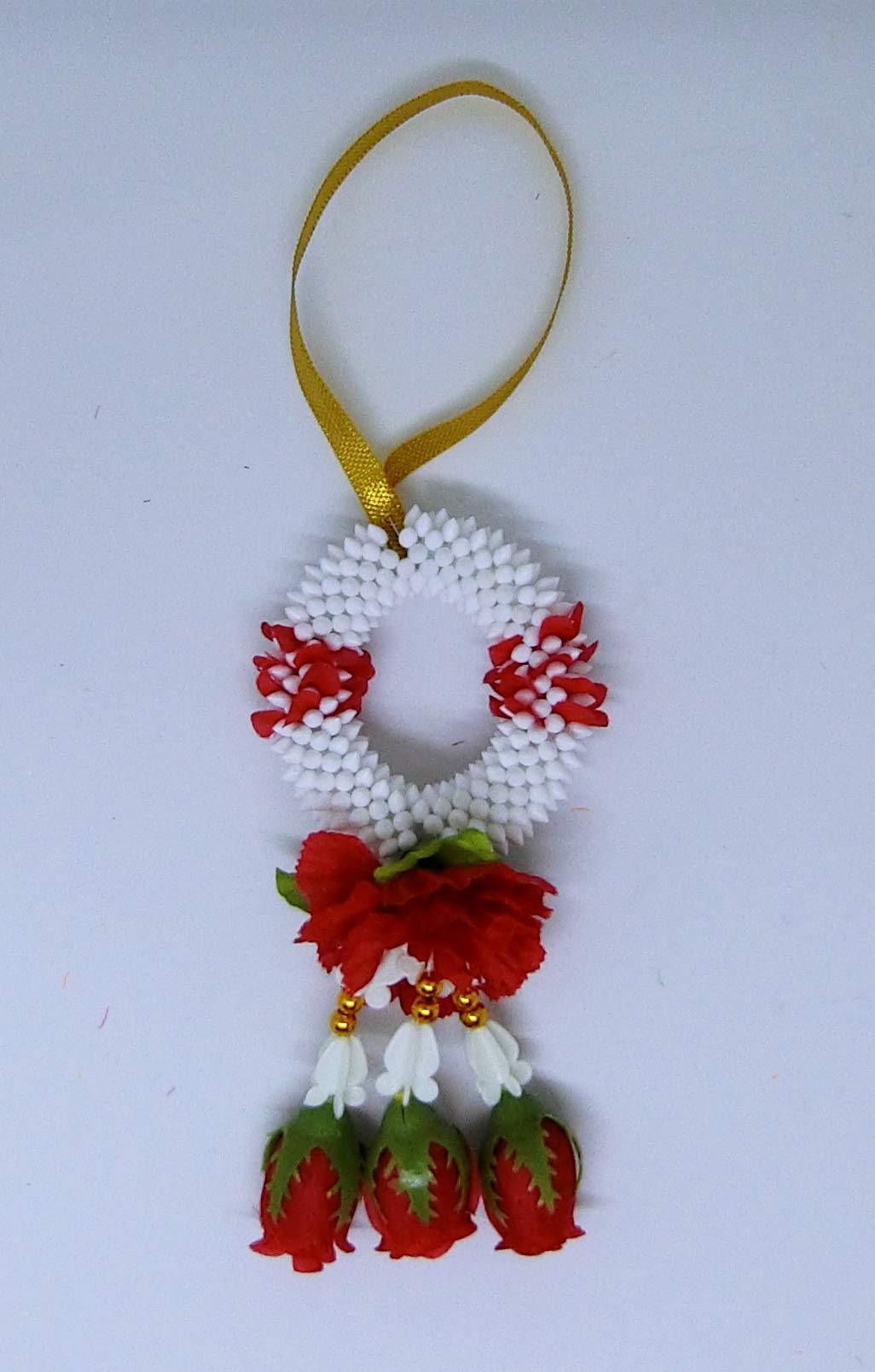 Thai Rose Jasmine Garland Fabric Flowers - Handmade Plastic Floral Decor (3” Diameter, Red) for Weddings, Home Decor, and Party Centerpieces