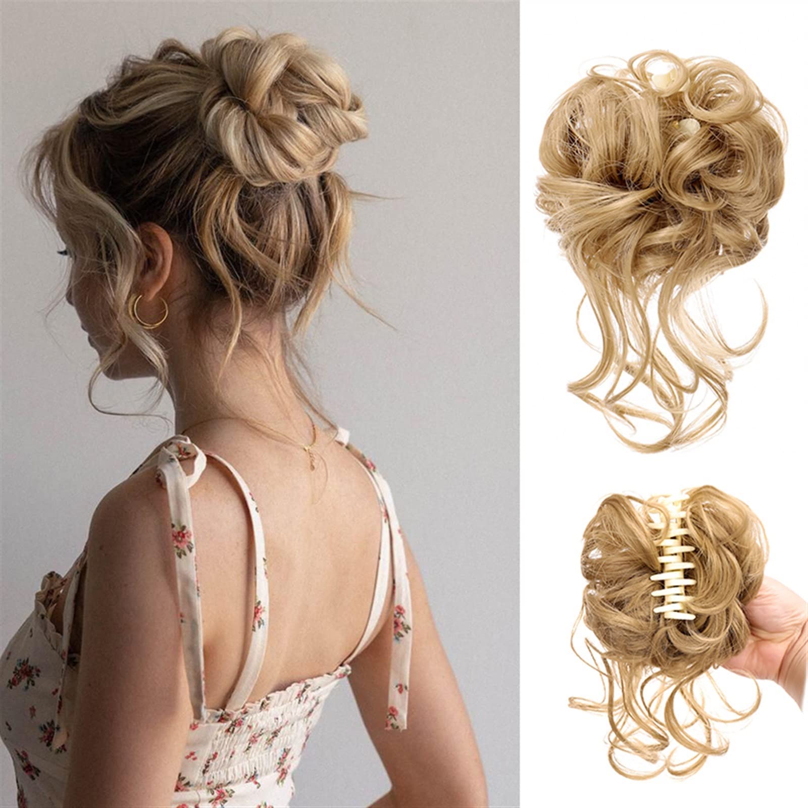 SUNESA Hair Scrunchies for Women - 6 Pack Synthetic Hair Ties for Messy Buns, Ponytails & Updos | No-Slip Clip-on Hair Chignon Extensions | Fashion Hair Accessories for Work, Gym & Everyday Wear