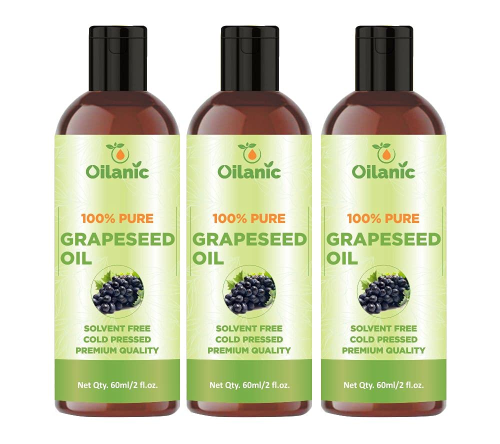 Oilanic 100% Pure & Natural Grapeseed Oil - 3 Pack (180ml Total) for Cooking, Skincare & Hair Care | Cold Pressed, Unrefined, Vegan & Non-GMO