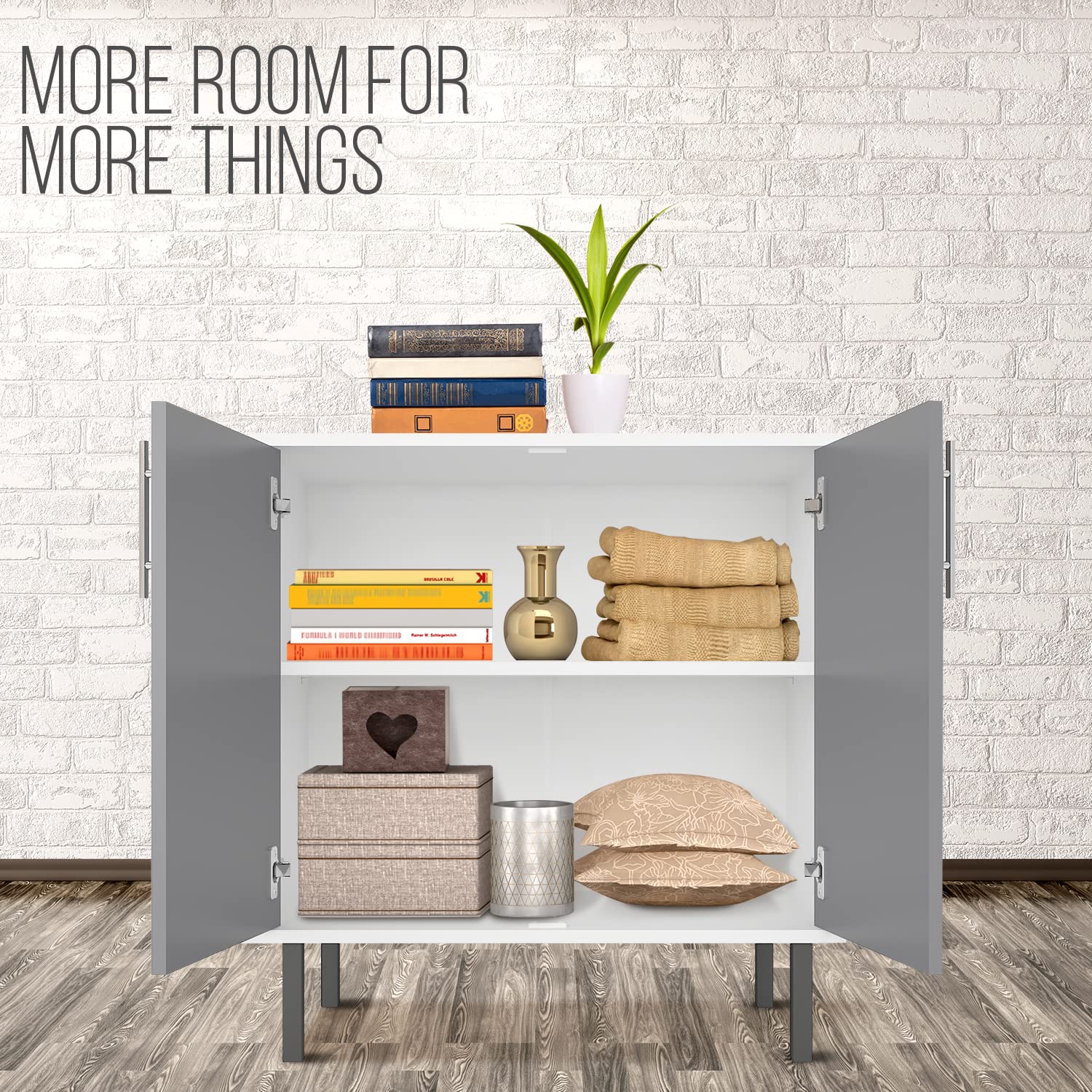 EconoHome Grey Wood Buffet Cabinet with 2 Doors - Storage Sideboard for Living Room, Office, Kitchen, Dining Room & Bedroom - Perfect as TV Stand, Cupboard or Console Table for Home Organization & Decor