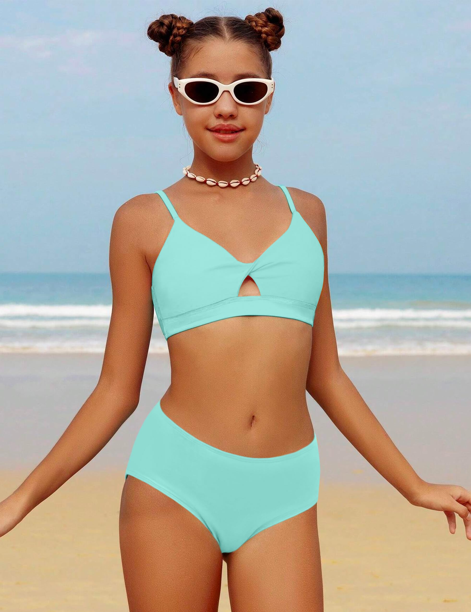 3 Piece Girls Swimsuits - Tropical Print Bikini Set with Backless Wrap Dress Cover Up | Twist Cross Design for Beach, Pool & Vacation | Cute Swimwear for Teens & Juniors