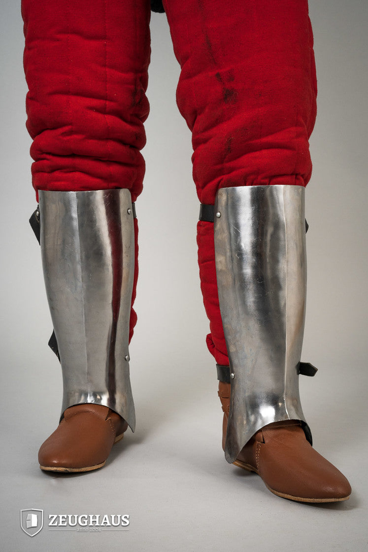 14th Century Greaves - 1.6mm Polished Steel Leg Armor for Medieval Reenactment, LARP & Cosplay