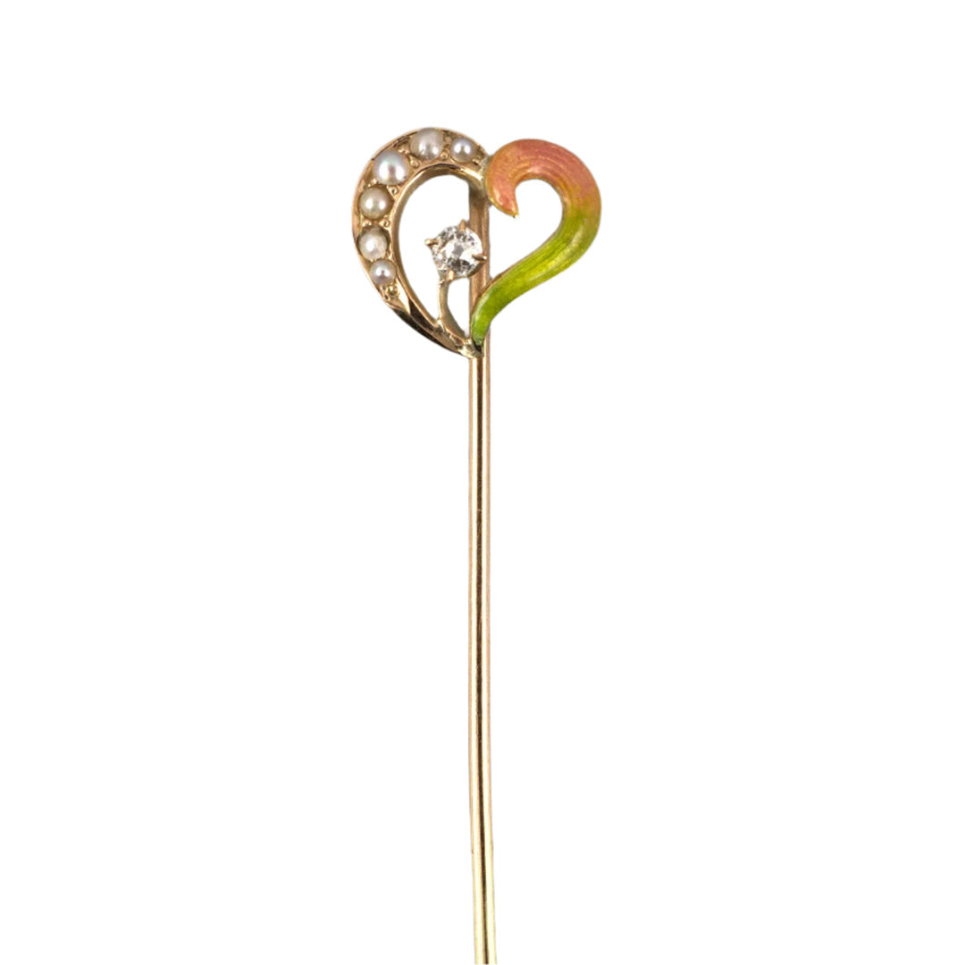 Victorian Style Half Pearl & Enamel Bleeding Heart Brooch Pin - Antique Jewelry for Women, Vintage Accessories for Dresses, Weddings & Special Occasions