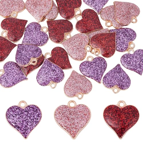 1 Box 30Pcs 3 Colors Heart Glitter Charms