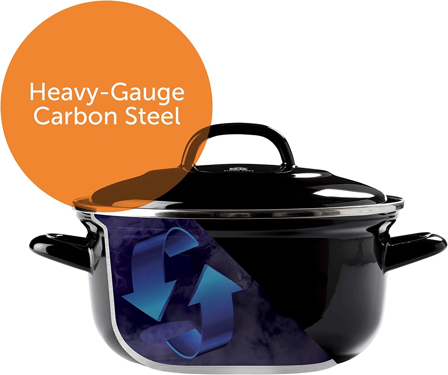 BK Indigo Dutch Heritage Round German Enameled Casserole Pot with Lid - PFAS-Free Ceramic Non-Stick Coating, 4.2L (24cm) - Induction, Oven & Dishwasher Safe - Black - Perfect for Soups, Stews & Family Dinners