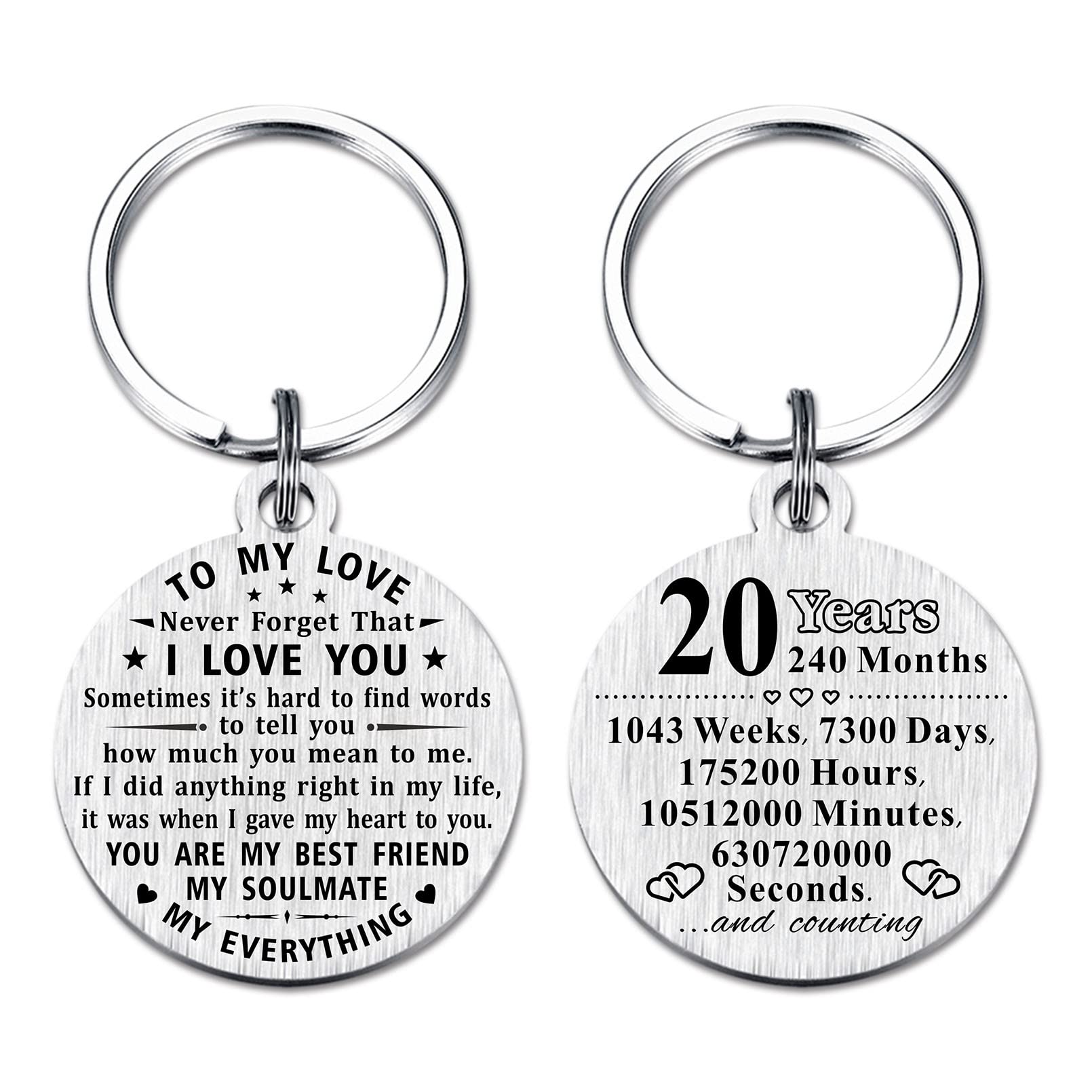 ABNTY 20th Wedding Anniversary Keychain - Engraved Steel Keepsake Gift for Husband, Wife, Couples - Perfect for 20 Year Anniversary Celebration, Romantic Gift Idea for Men & Women