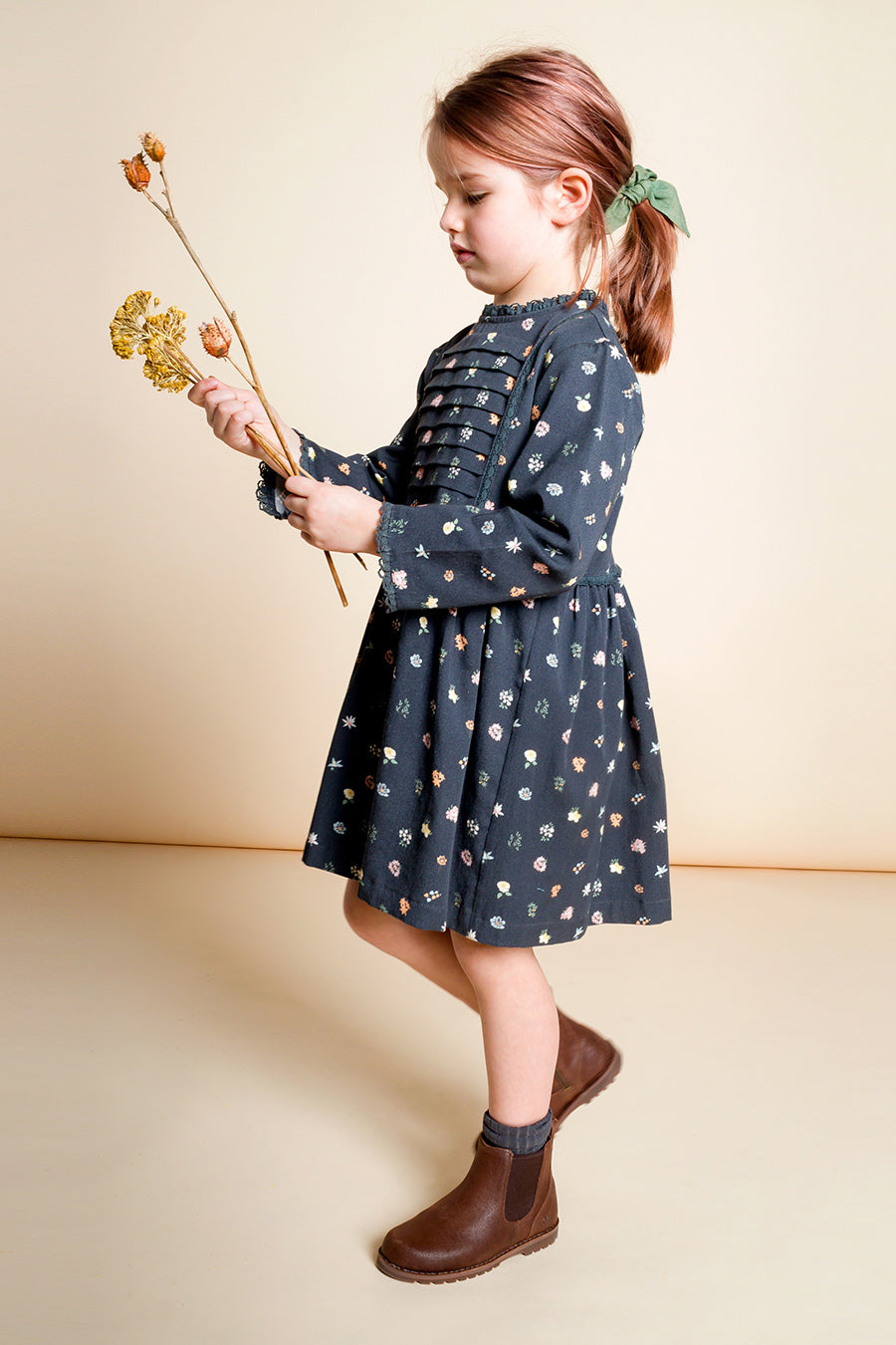 Beet World Lulu Girls Dress - Dark Navy Floral Print Cotton Summer Dress for Toddler Girls | Perfect for Birthday Parties, Family Outings & Photo Shoots