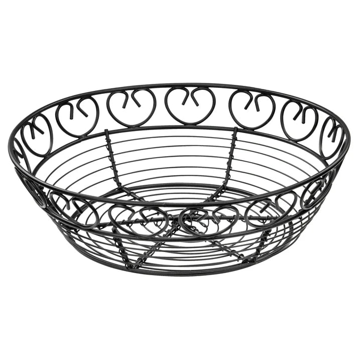 Winco 8 Round Black Wire Bread Basket - Perfect for Fresh Bread, Fruits, and Pastries Display at Bakeries, Cafes, and Home Kitchens