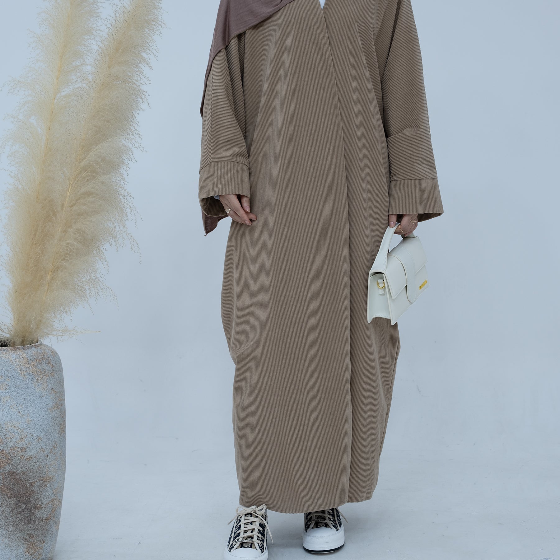 Melissa Corduroy Autumn Duster Coat for Women - Taupe Long Cardigan | Perfect for Fall Layering, Office Wear & Casual Outfits