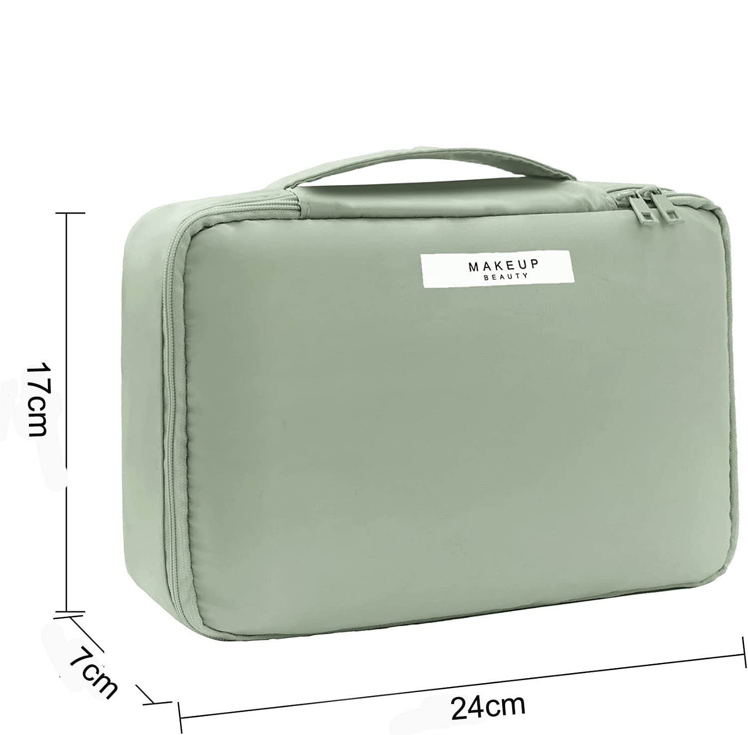 Seagull Fashion Polyester Cosmetic Organizer Bag with Pouch - Waterproof Makeup Travel Case for Brushes, Toiletries & Cosmetics - 9.4 x 6.7 x 2.8 Inches Green - Perfect for Home, Office & Vacation Trips