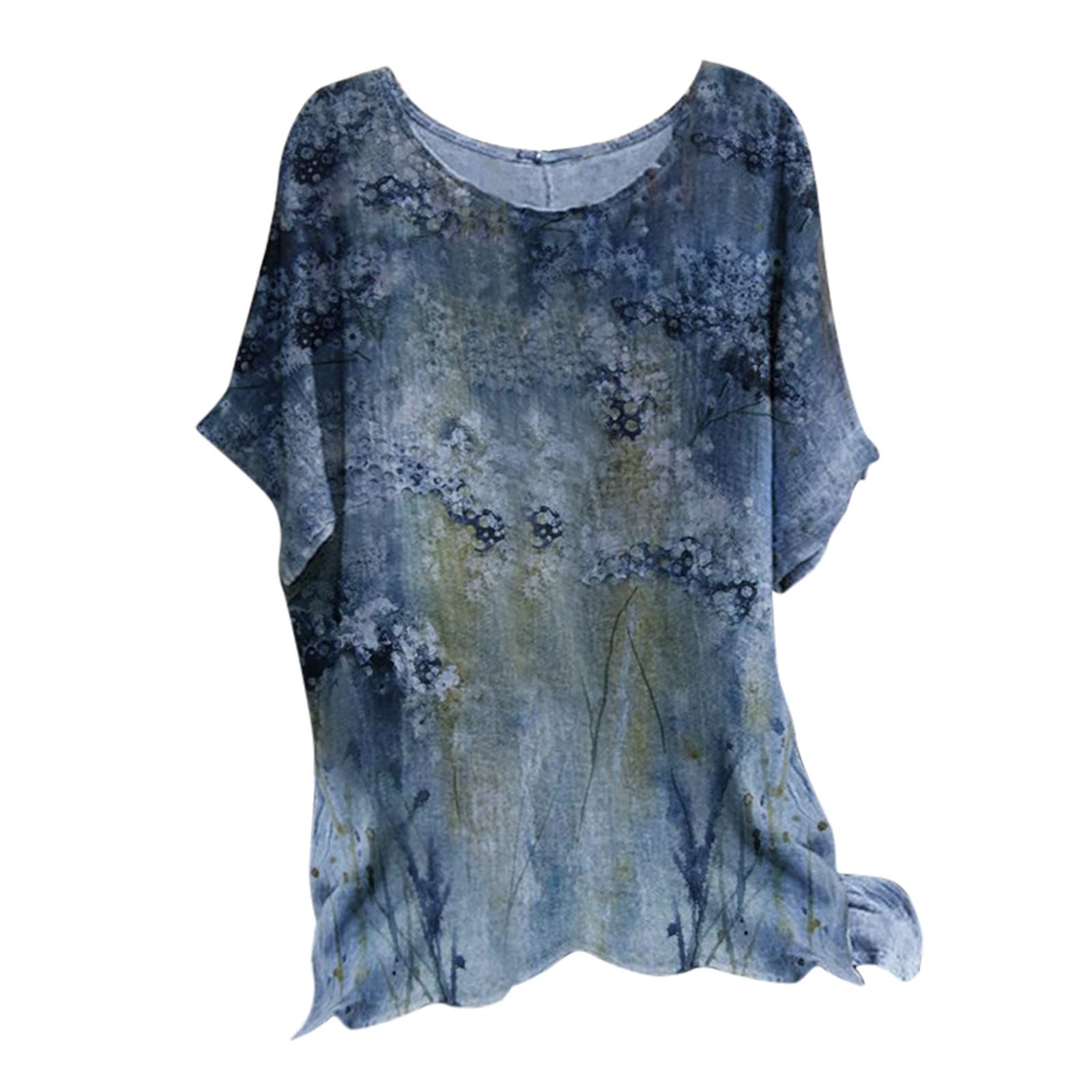 Women's Summer Short Sleeve Crew Neck Floral Printed Loose T-Shirt - Casual Tunic Blouse for Beach, Vacation & Everyday Wear