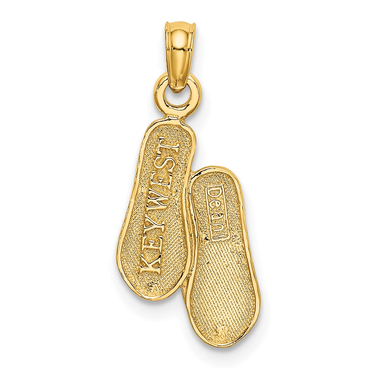 14K Solid Yellow Gold Key West Double Hawaiian Flip Flop Necklace - Beach Sandals Pendant Charm for Women - Perfect for Summer Vacation, Ocean Getaways & Tropical Jewelry Gifts