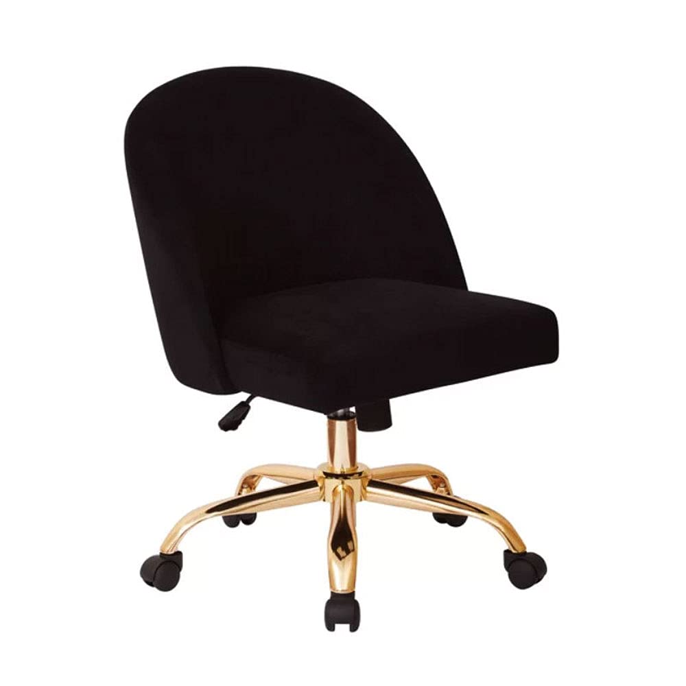 Yogafa Modern Ergonomic Home Office Chair - Swivel Desk Chair with Cloth Fabric & Gold Base, Armless Computer Chair for Work & Study, Black - Perfect for Small Spaces & Long Hours