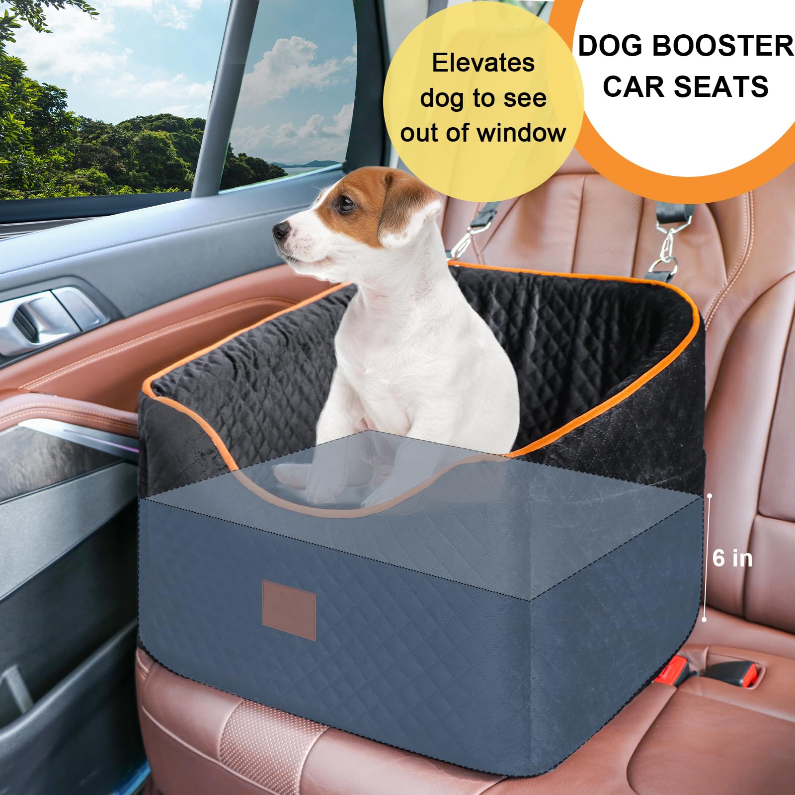 Premium Memory Foam Dog Car Seat for Small Dogs up to 35 lbs - Washable & Removable Cover with Storage Pockets - Safe Elevated Pet Booster Seat for Cars (Black) - Perfect for Road Trips, Vet Visits & Daily Commutes