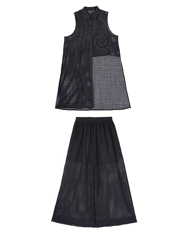Trendy Black Grid Vest & Wide Leg Pants Two-Piece Set for Women - Lapel Sleeveless Jumpsuit Outfit | Plus Size Fashion | Spring & Fall 2025 Collection | Perfect for Office Wear, Date Nights & Casual Outings